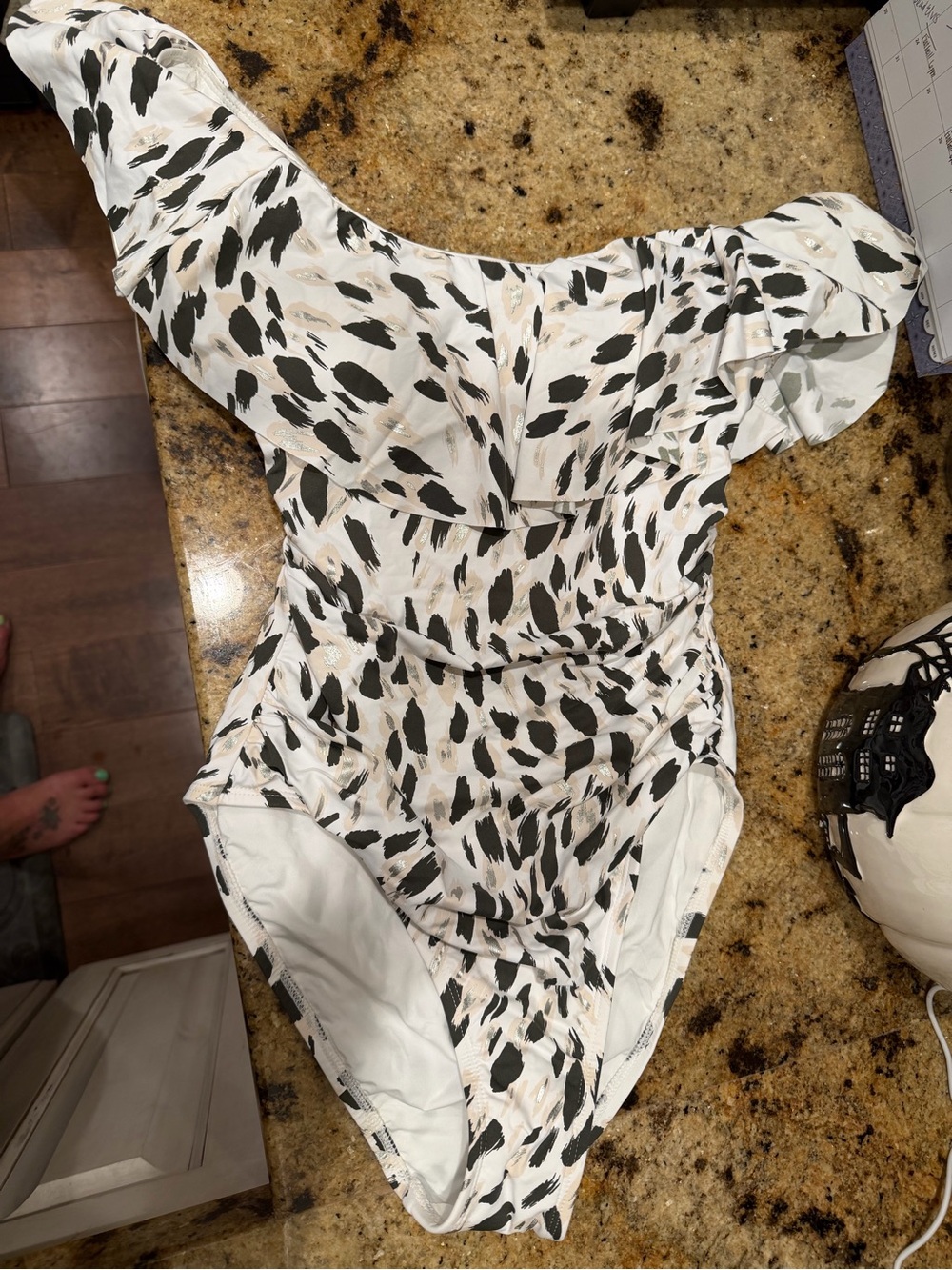 La Blanca Black & White Spotted One-Piece Swimsuit with Ruffle